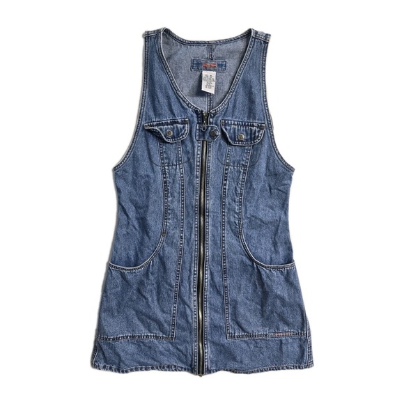 Squeeze Pants - Vintage Y2k Squeeze Denim Romper M Blue Zip Up Women's